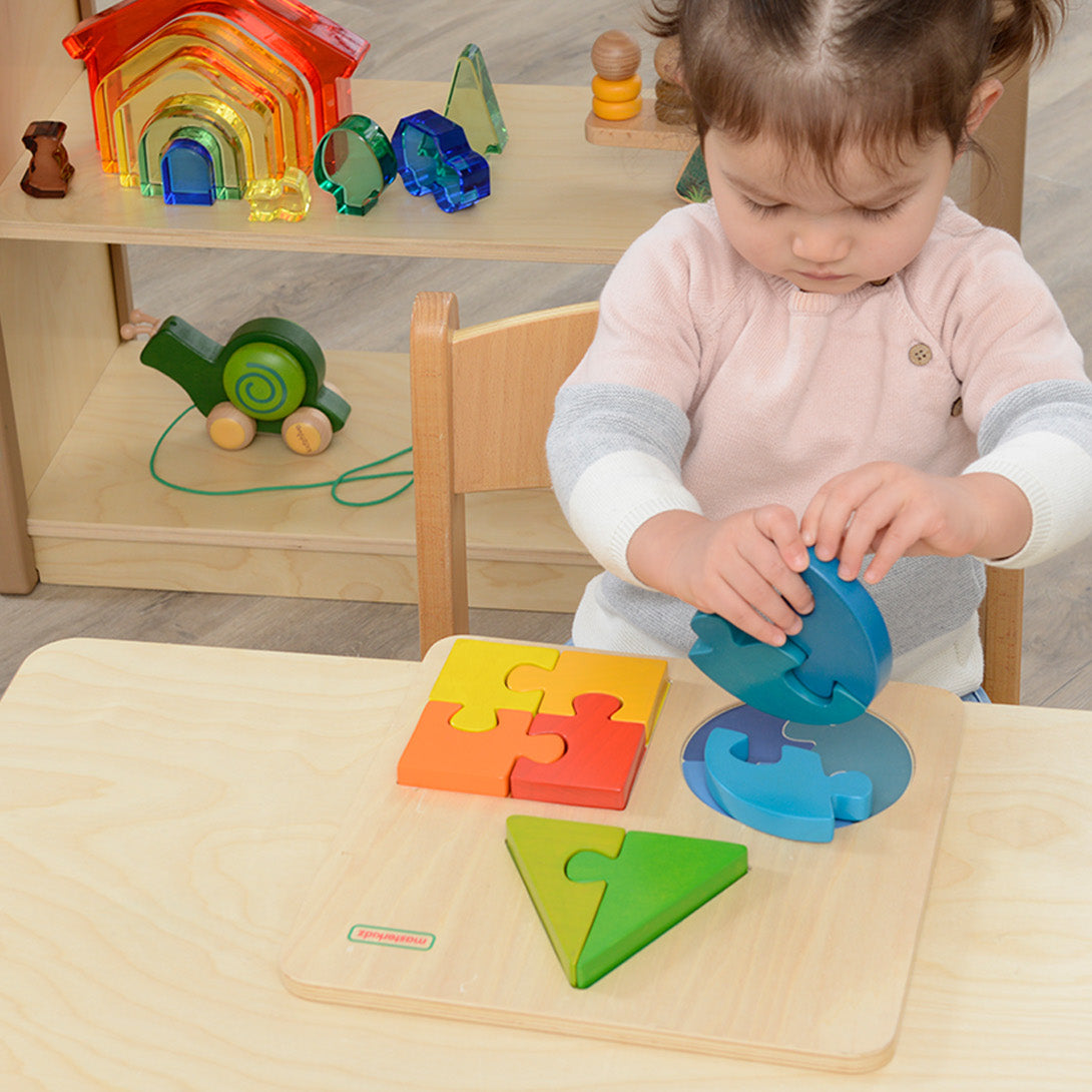Shape Sorting Puzzle with Chunky Wooden Pieces for Toddlers