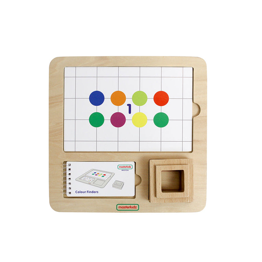 Masterkidz stacking pegs, rings, and spheres set in vibrant colours.