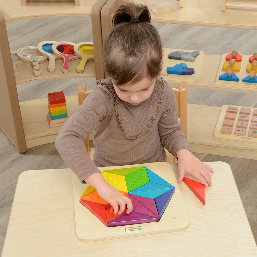 Masterkidz wooden mosaic tiles in 6 pairs of colours for pattern making.