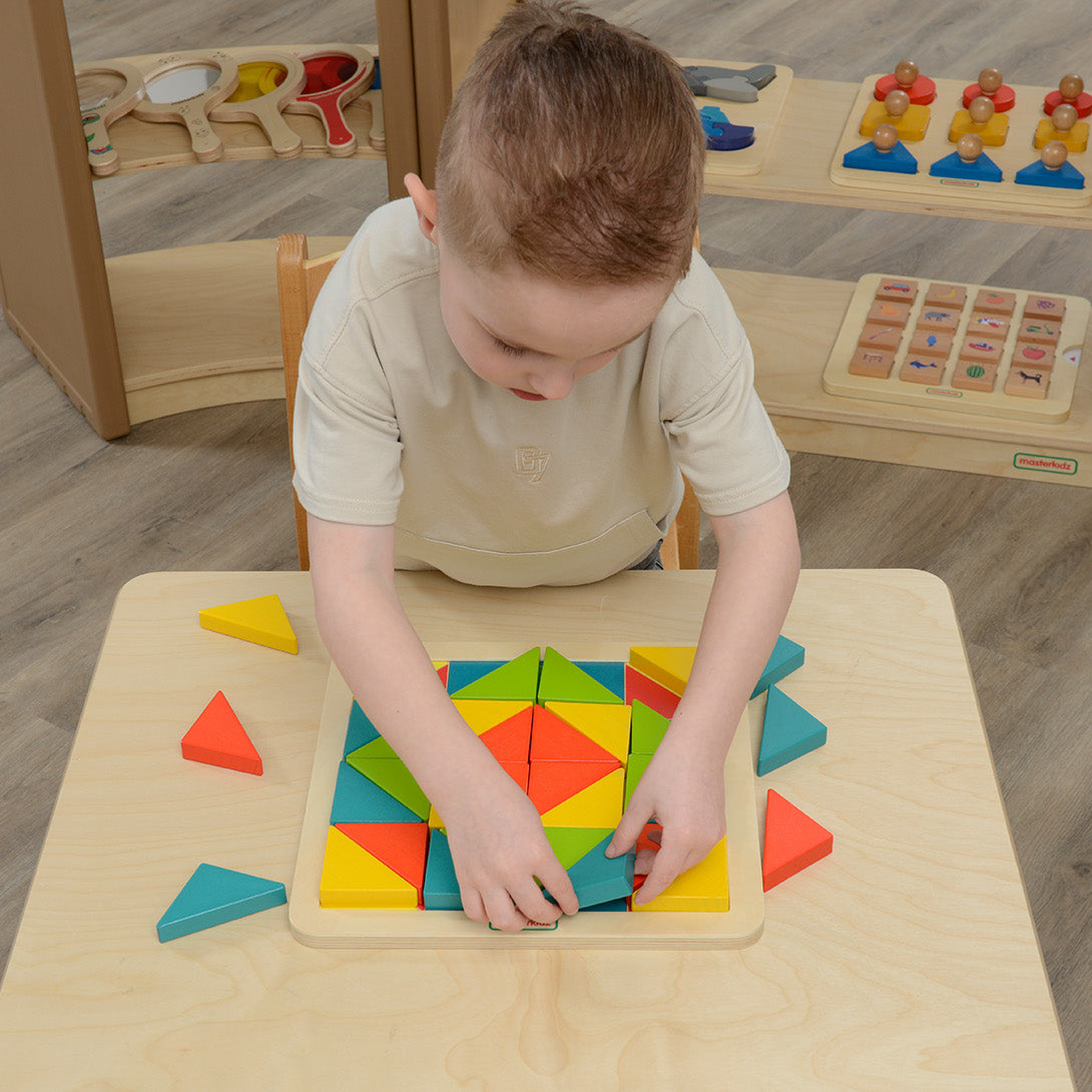 Children creating patterns with Masterkidz triangular mosaic tiles