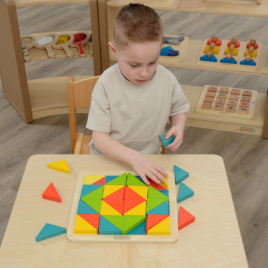 Masterkidz wooden triangular tiles in 4 vibrant colours for learning
