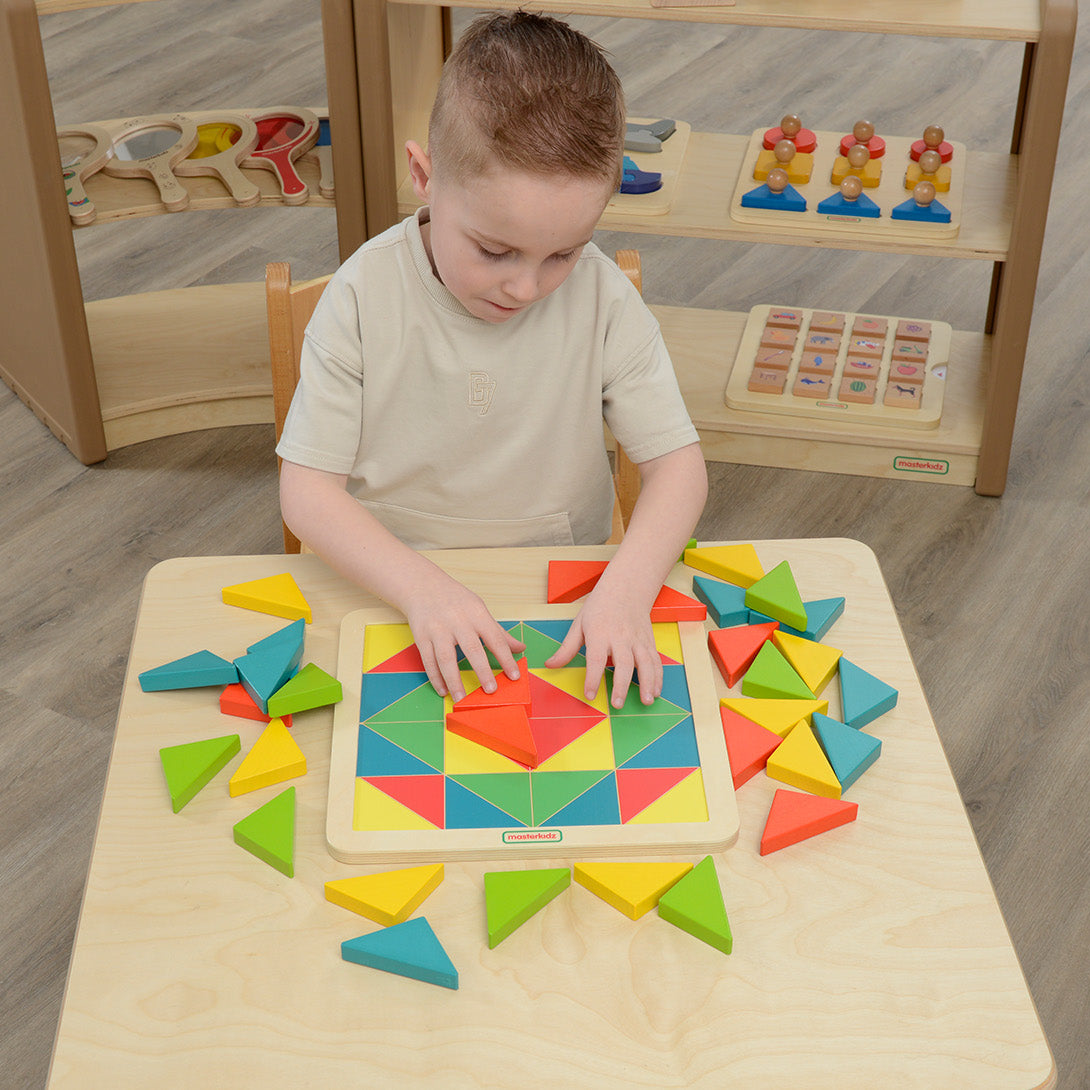 Kids developing color recognition with Masterkidz triangular tiles