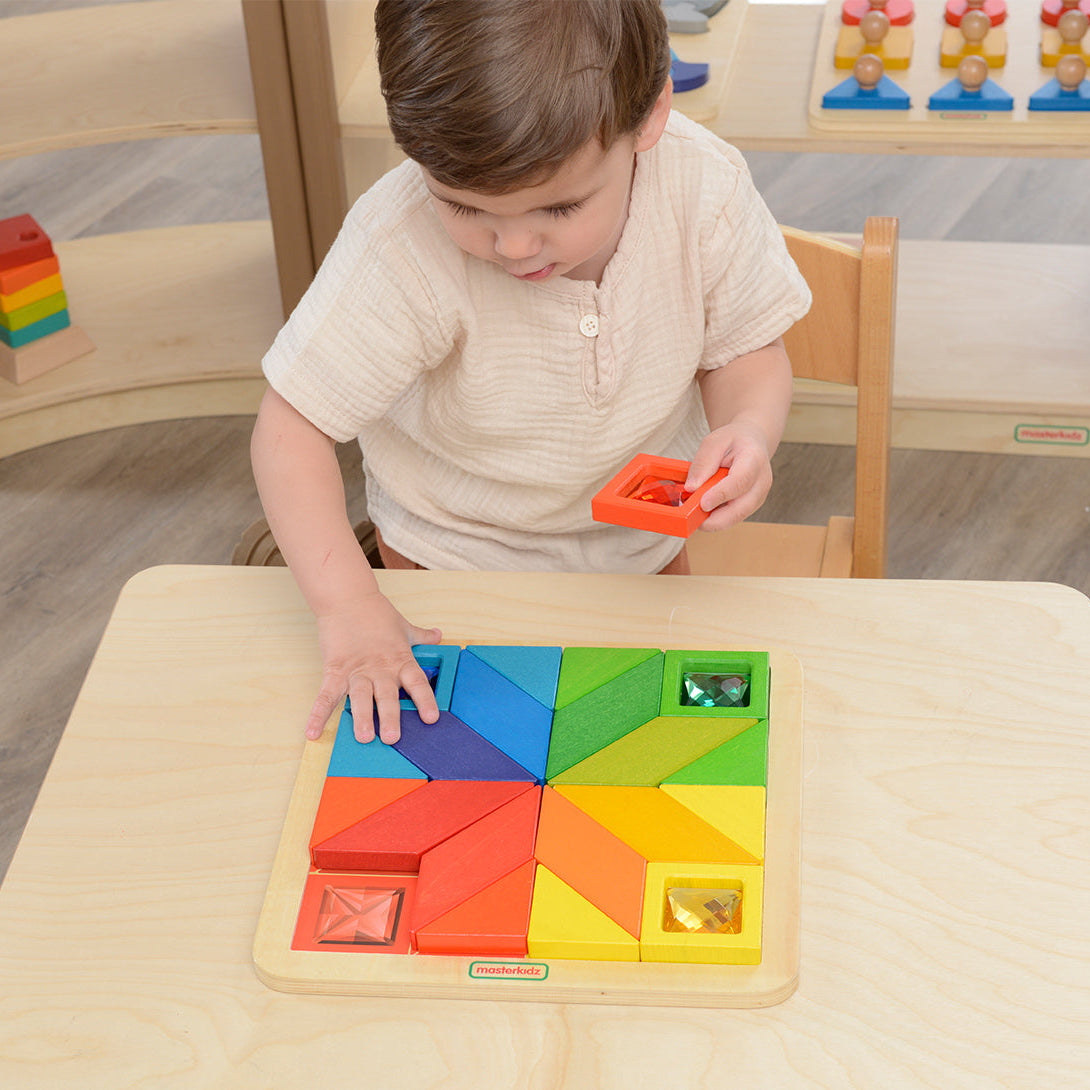 3 shape varieties of wooden tiles for children’s creative play