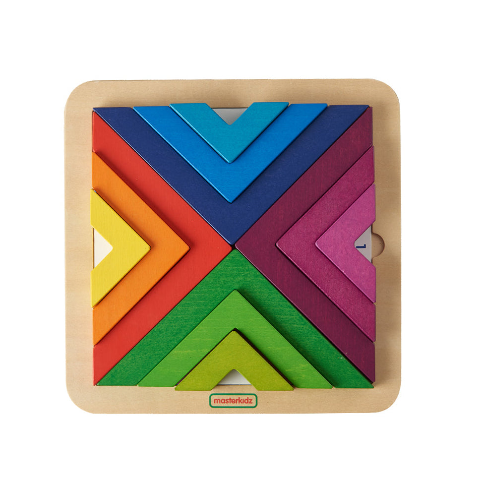 Masterkidz Pyramid Stacker with 16 solid Beech wood blocks in 4 colours.
