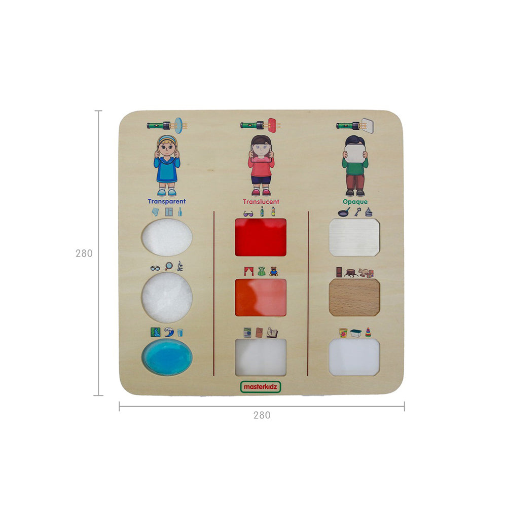 Hands-on STEM learning tool for children to explore light and material properties.