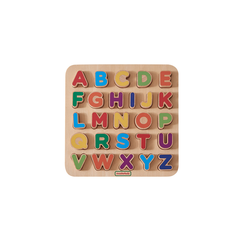 Montessori Wooden Alphabet Puzzle - Uppercase ABC Board with Color Coding for Toddlers - Preschool Learning, Fine Motor Skills Toys