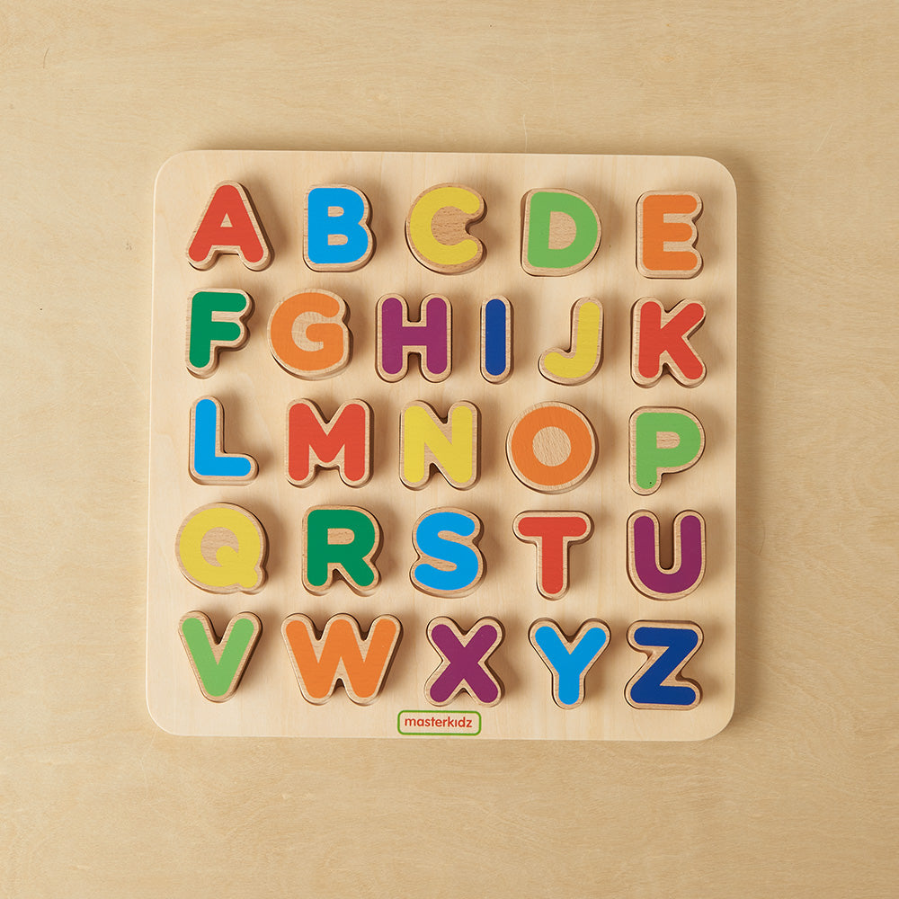 Montessori Wooden Alphabet Puzzle - Uppercase ABC Board with Color Coding for Toddlers - Preschool Learning, Fine Motor Skills Toys