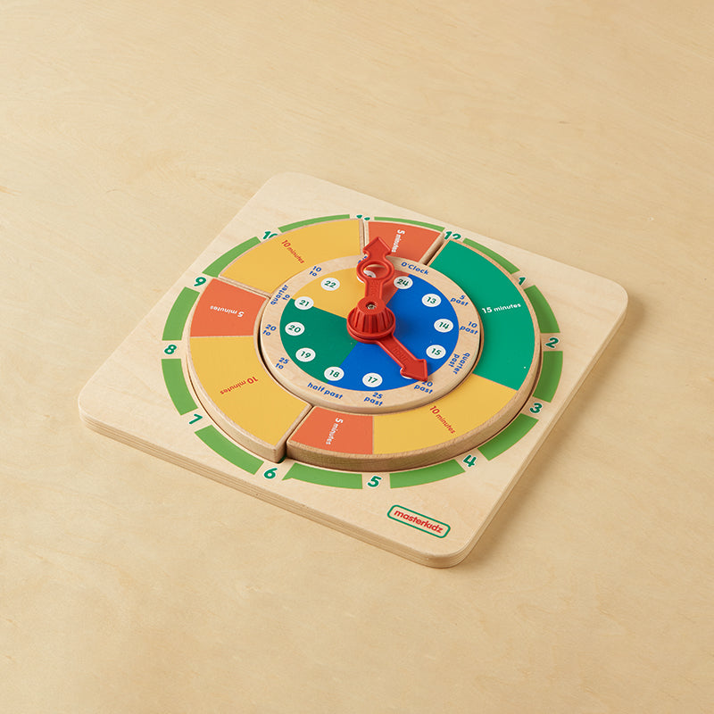 Rotatable hour and minute hands for hands-on learning.