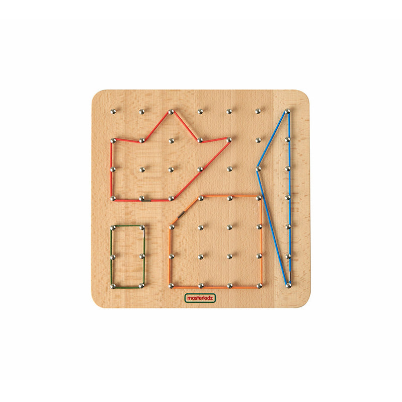 Masterkidz Wooden Geoboard – 49 stainless steel pins for hands-on learning and creative play.