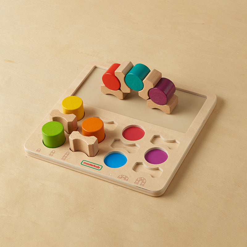 Masterkidz stacking board with red, orange, yellow, green, blue, and maroon rings for early learning.