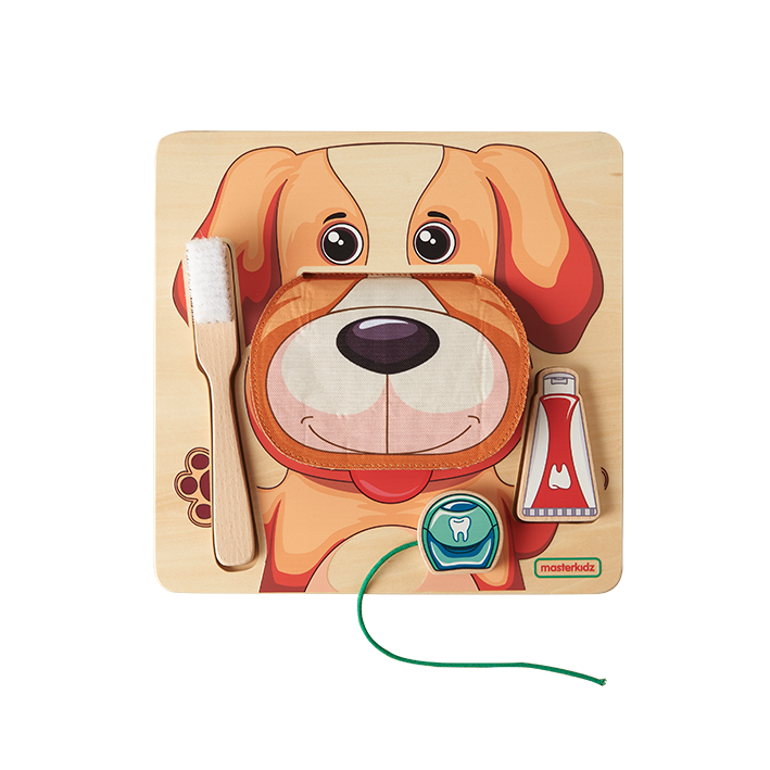 Masterkidz Oral Health Learning Board with dog teeth and dental care tools for children.