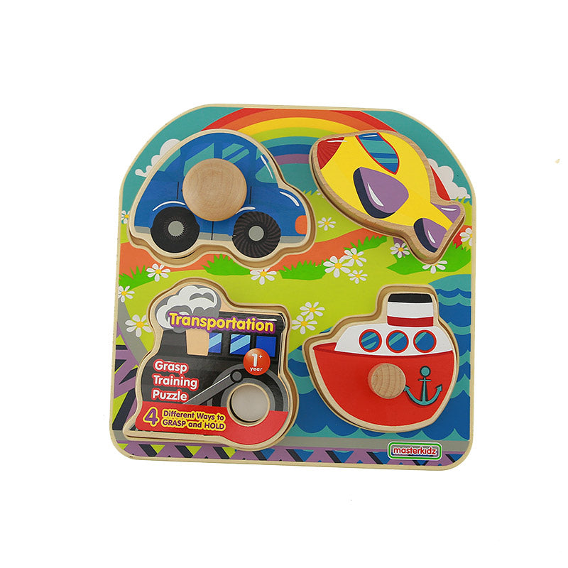 Kids playing with Montessori   transporatian knob puzzles for motor skills and problem solving