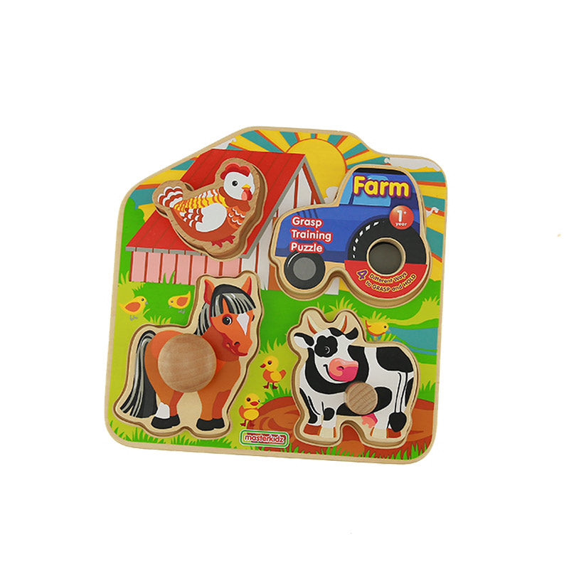 Wooden farm knob puzzle set for toddlers – cognitive and dexterity development