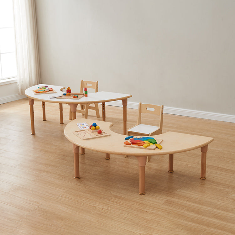 Masterkidz Alec Series adjustable crescent kids desk in natural wood, front view