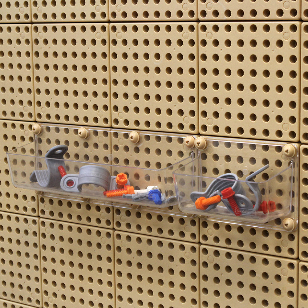 Clear wall-mounted tray for small STEM learning accessories