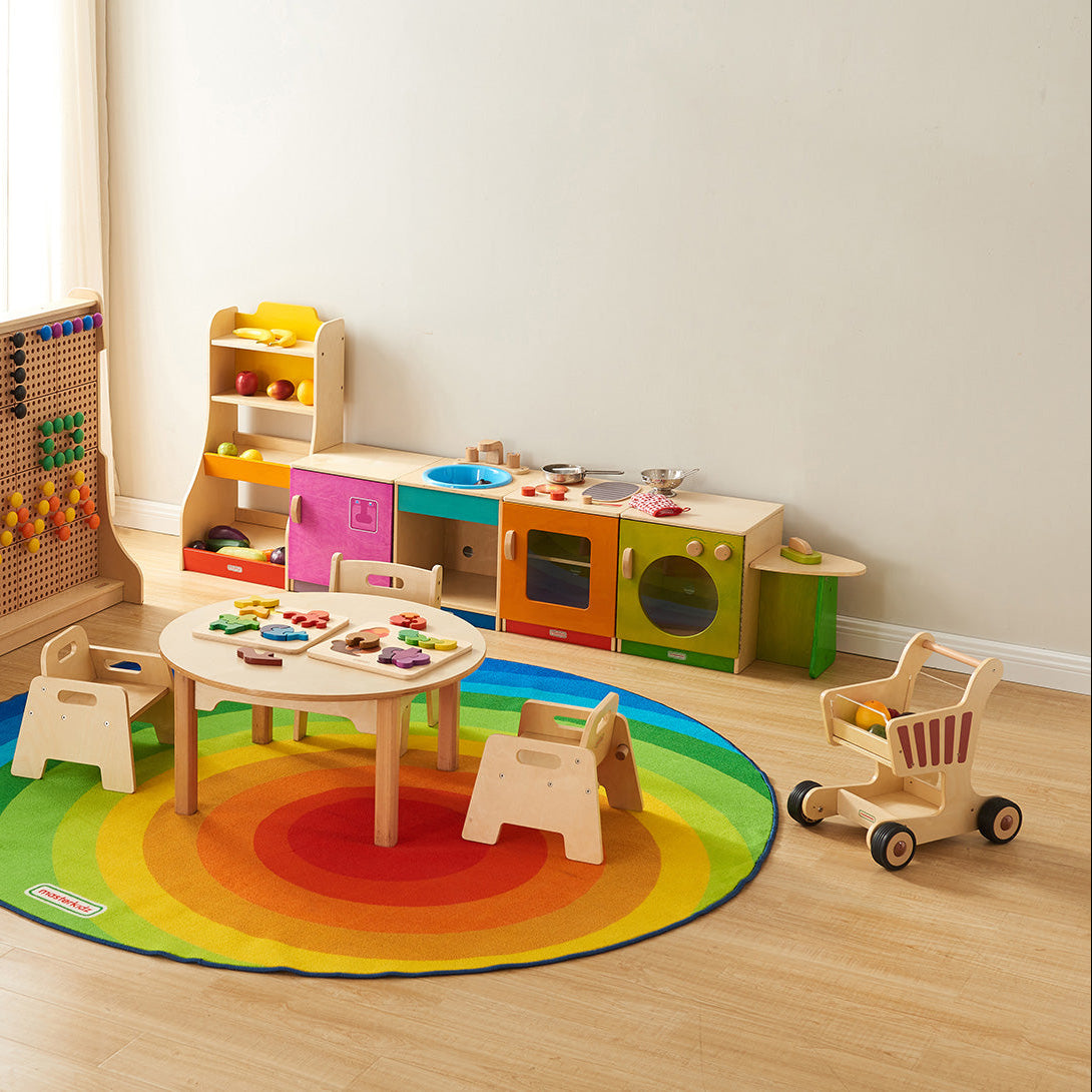 Wooden push cart with tilt-resistant design for toddlers